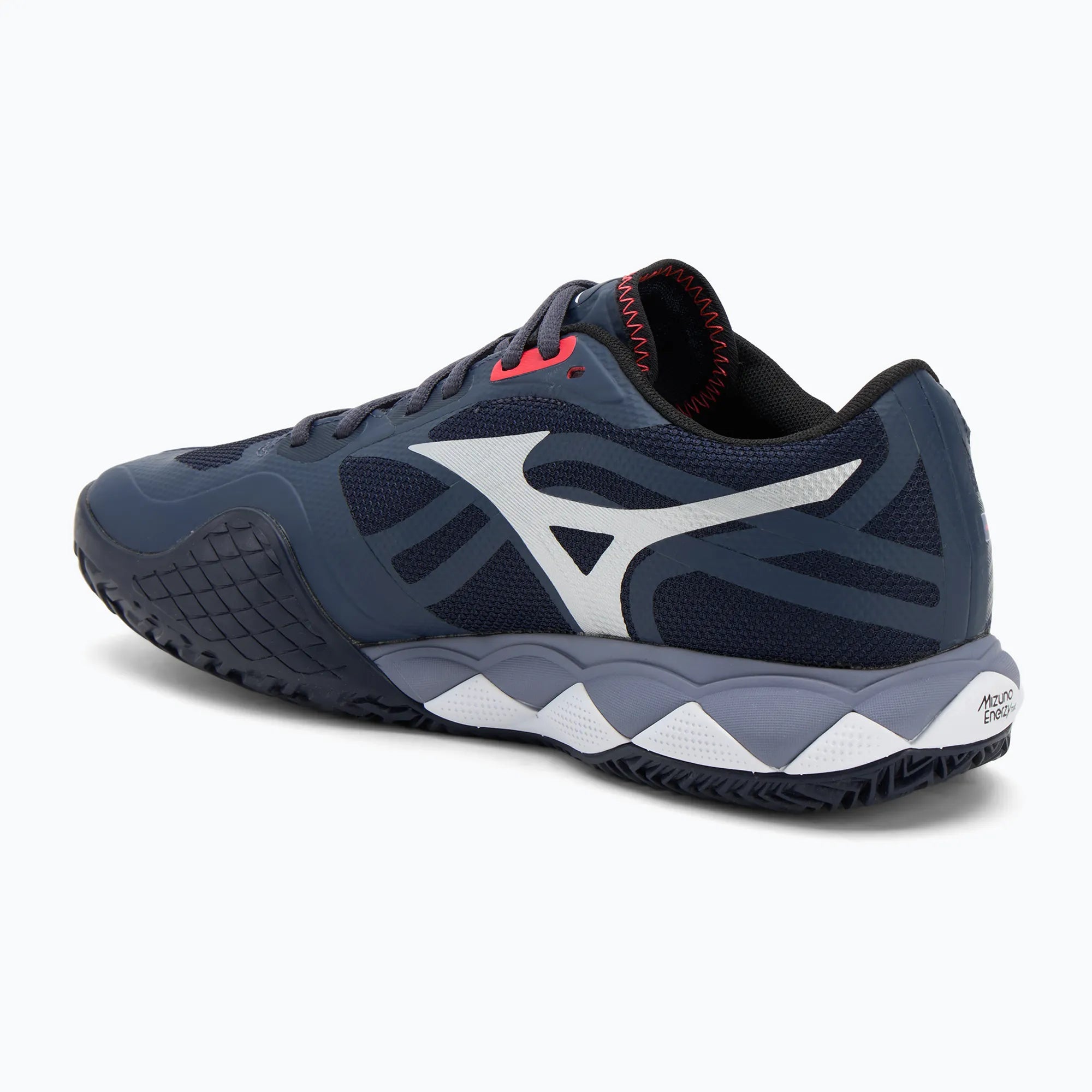 Mizuno Wave Enforce Tour 2 navy padel shoe rear-side view with white logo – Padelave