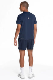 Men’s navy padel t-shirt side view on model