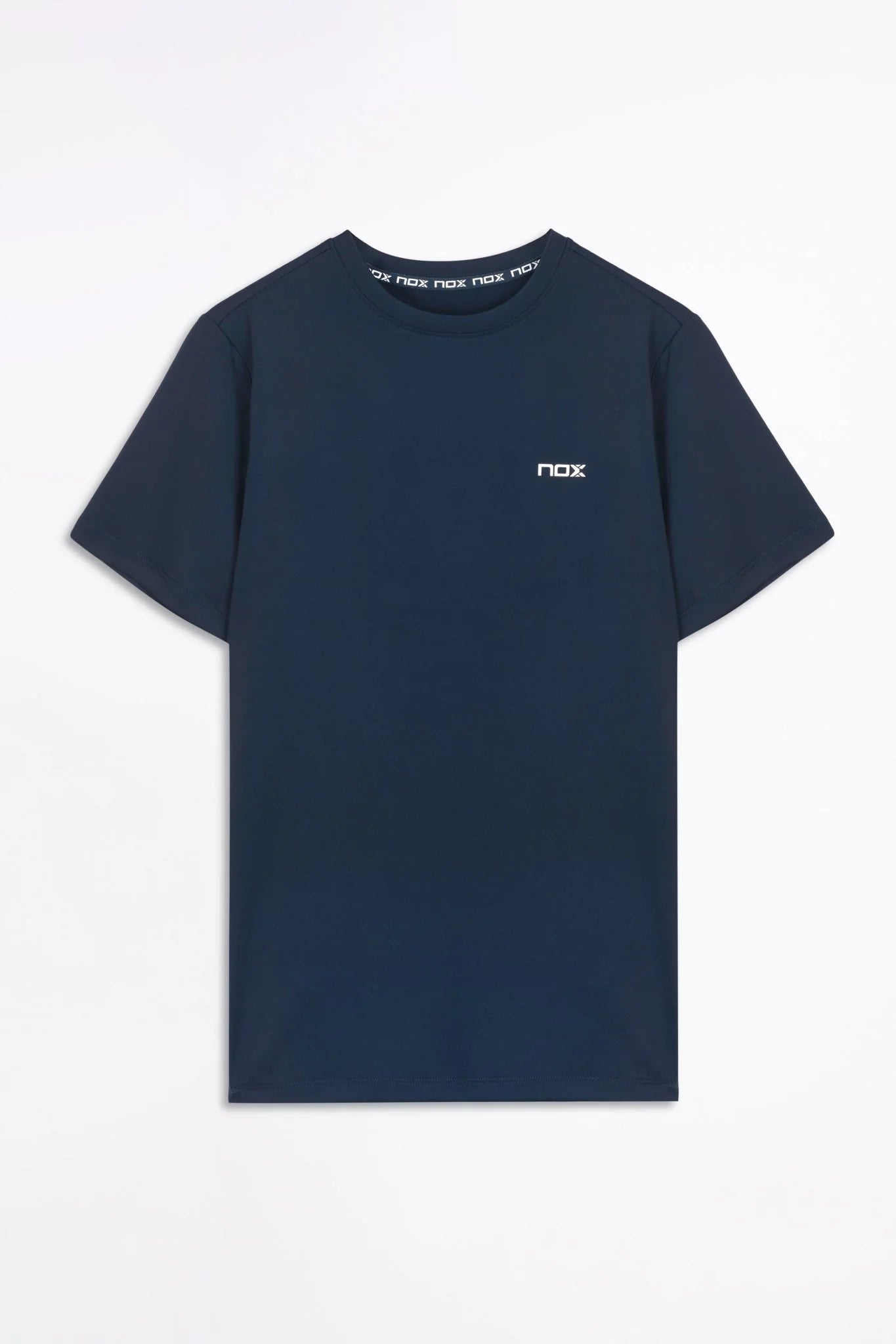 Men’s navy padel t-shirt flat front logo right product view