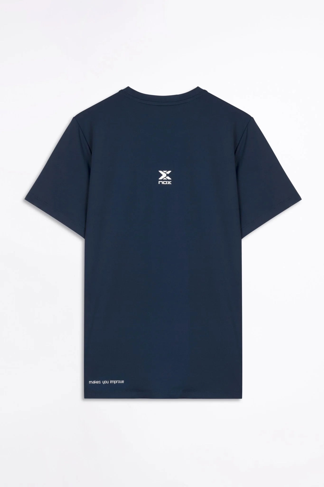 Men’s navy padel t-shirt flat front logo centre product view